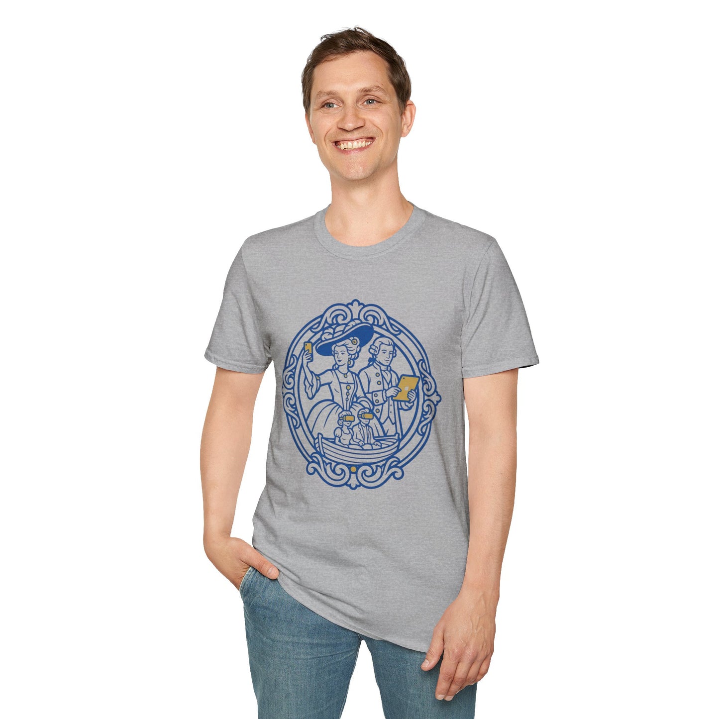 Rococo Smartphone Toile - Captain & First Mate Nautical Crew T-Shirt — Vintage Ship Wheel Illustration