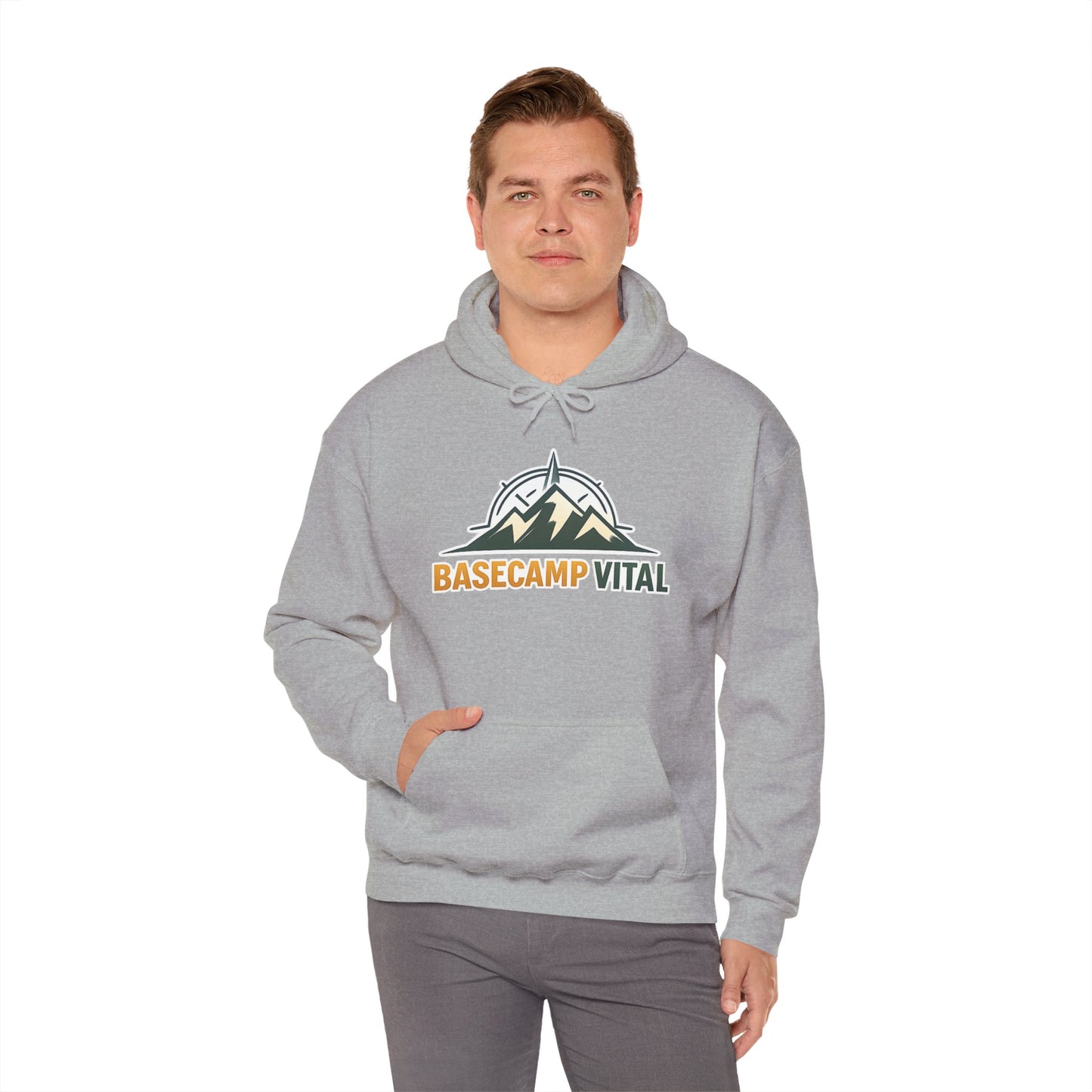 Base Camp Vital Outdoor Fleece Hoodie | Mountain Compass Graphic Pullover | 50/50 Midweight Trail Hoodie  Vital Hoodie  (free shipping)