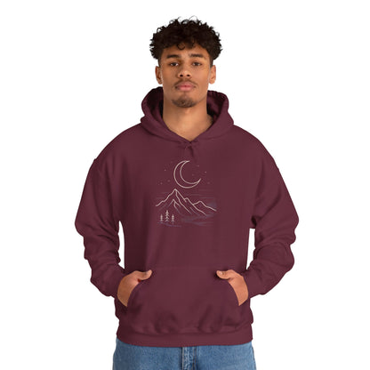 Mountain Moonline Hoodie — base camp vital gear- Minimal Crescent & Peaks Graphic Sweatshirt
