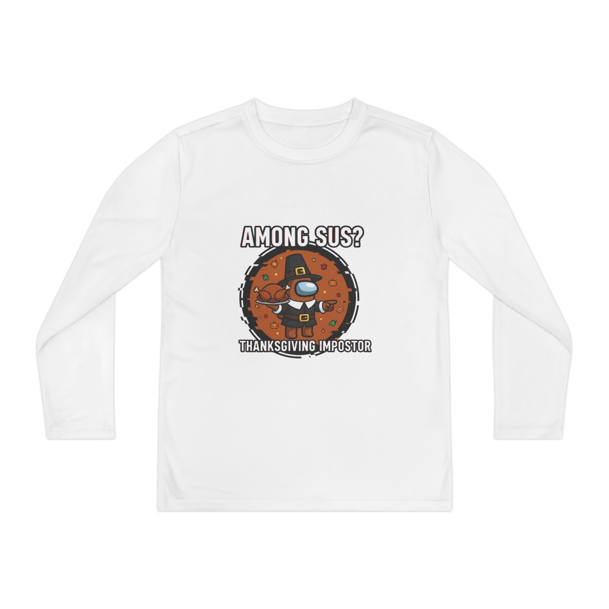Among Sus? Thanksgiving Impostor Youth Tee, Fun Youth T-Shirt, Gamer Apparel for Kids, Long Sleeve Graphic Tee, Funny Thanksgiving Gift