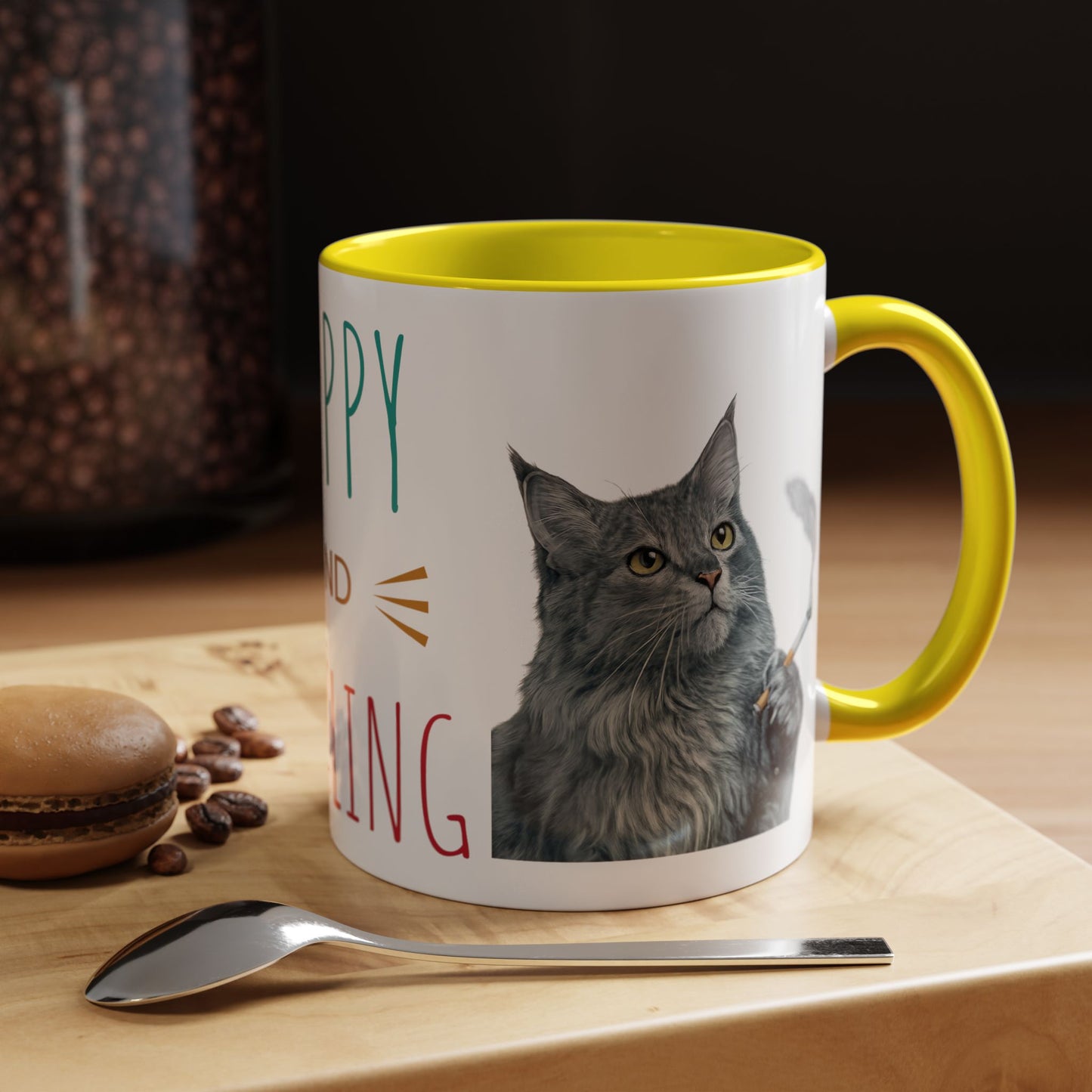 Happy and Dazzling smoking Cat Coffee Mug — Cute Cat smoking a cigarette Illustration Accent Mug (11/15 oz) (free shipping)