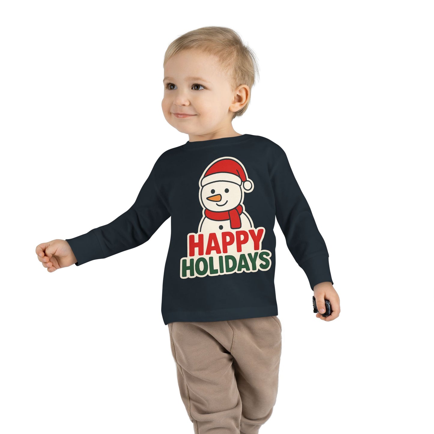 Toddler Long Sleeve Tee — 'Happy Holidays' Snowman Kids Christmas Shirt