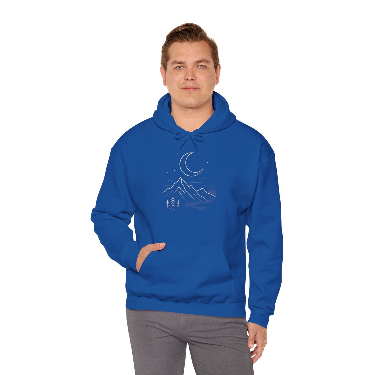 Mountain Moonline Hoodie — base camp vital gear- Minimal Crescent & Peaks Graphic Sweatshirt