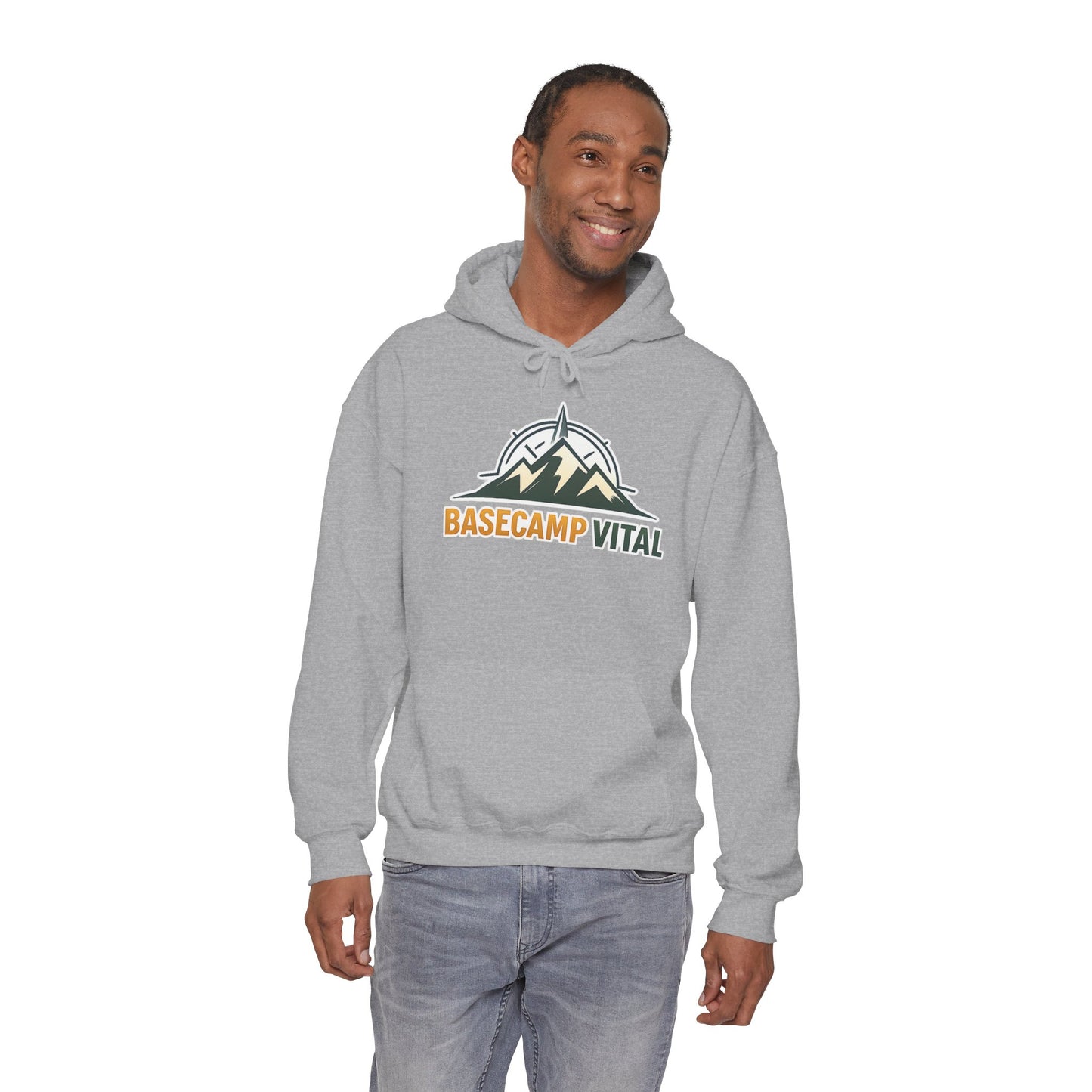 Base Camp Vital Outdoor Fleece Hoodie | Mountain Compass Graphic Pullover | 50/50 Midweight Trail Hoodie  Vital Hoodie  (free shipping)