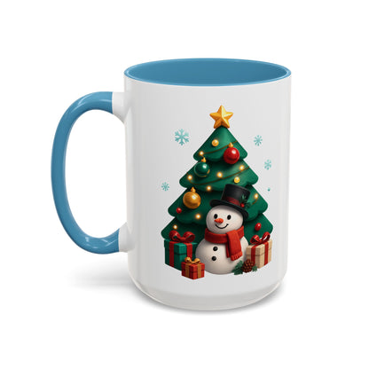 Christmas Tree & Snowman Accent Coffee Mug — Festive Holiday 11/15oz Ceramic