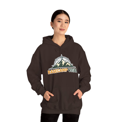 Base Camp Vital Outdoor Fleece Hoodie | Mountain Compass Graphic Pullover | 50/50 Midweight Trail Hoodie  Vital Hoodie  (free shipping)