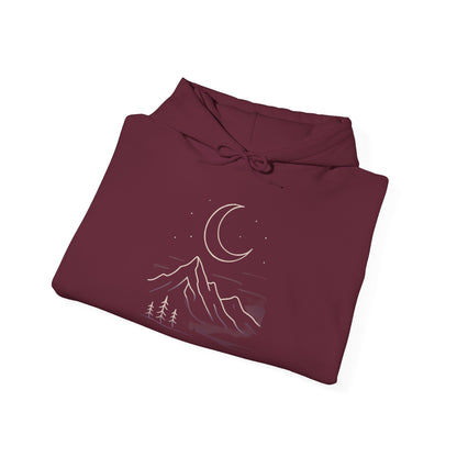 Mountain Moonline Hoodie — base camp vital gear- Minimal Crescent & Peaks Graphic Sweatshirt