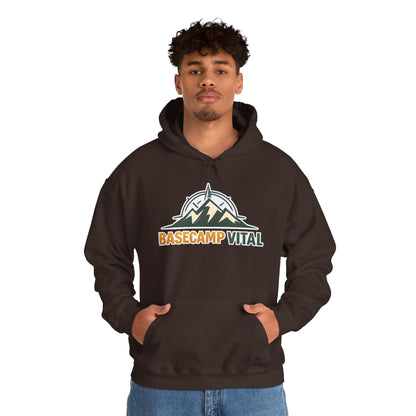 Base Camp Vital Outdoor Fleece Hoodie | Mountain Compass Graphic Pullover | 50/50 Midweight Trail Hoodie  Vital Hoodie  (free shipping)