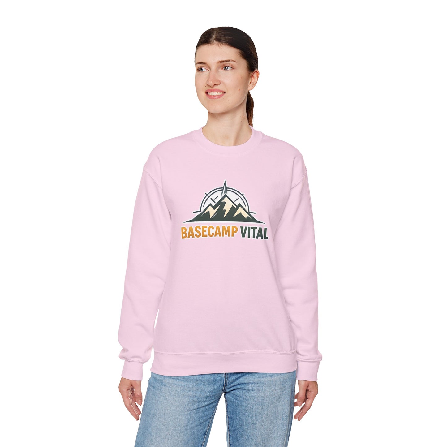 Base Camp Vital Mountain Embroidered Crewneck Sweatshirt | Cozy Hiking & Camping Pullover | 50/50 Midweight  Vital Mountain Crewneck Sweatshirt — Outdoor Adventure Logo Pullover (free shipping)