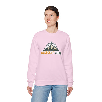 Base Camp Vital Mountain Embroidered Crewneck Sweatshirt | Cozy Hiking & Camping Pullover | 50/50 Midweight  Vital Mountain Crewneck Sweatshirt — Outdoor Adventure Logo Pullover (free shipping)