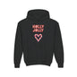 Youth Hoodie — "Holly Jolly" Candy Cane Heart Christmas Sweatshirt