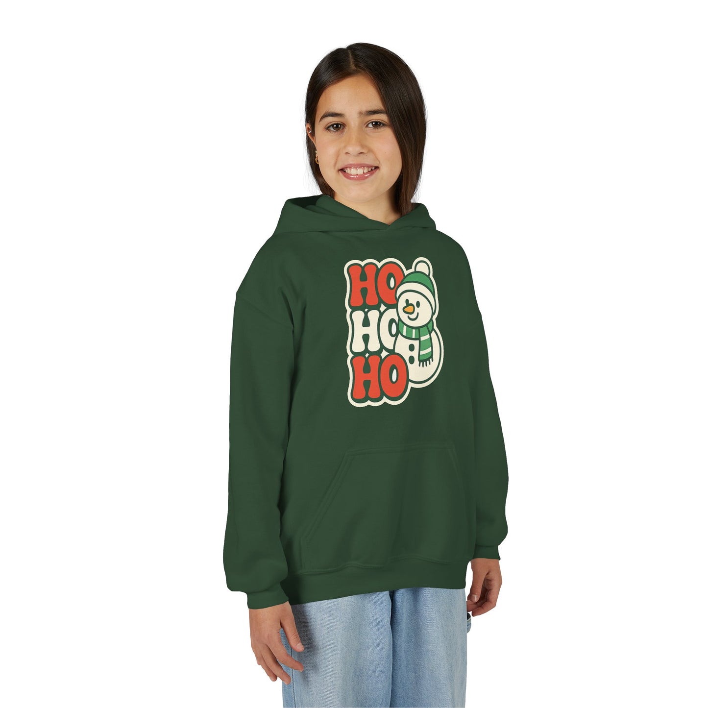Youth kids Christmas Hoodie - 'HO HO HO' Snowman Holiday Sweatshirt