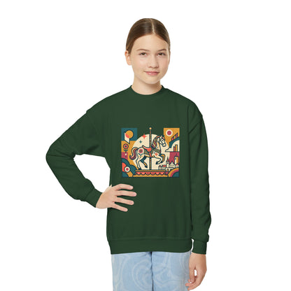 Youth Crewneck Sweatshirt — Retro Carousel Horse Graphic