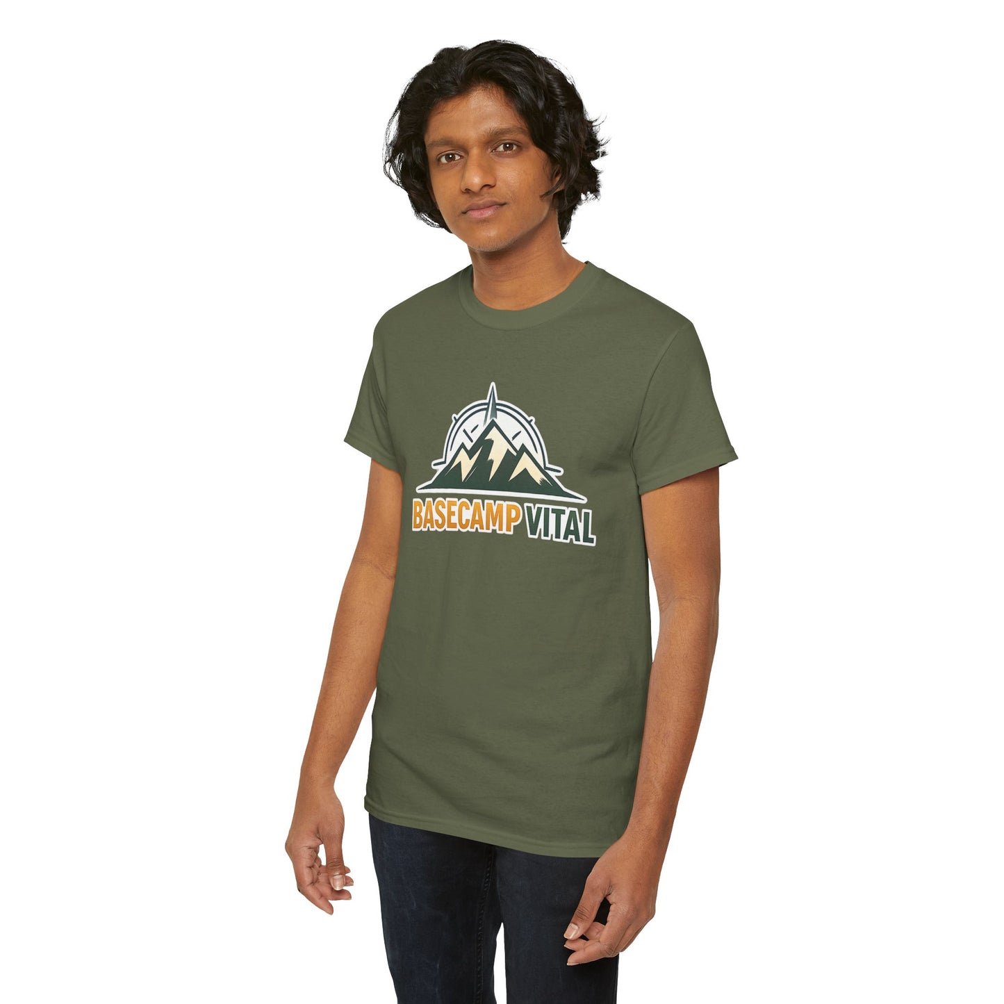 Base Camp Vital Mountain Compass Crewneck T-Shirt | Outdoor Hiking Graphic Tee | Midweight Cotton Trail Shirt (free shipping)