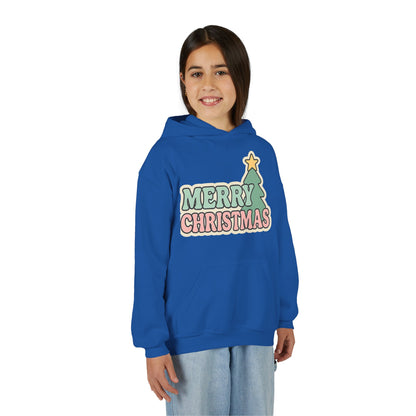 Kids youth Merry Christmas Hoodie — Pastel Tree Holiday Pullover