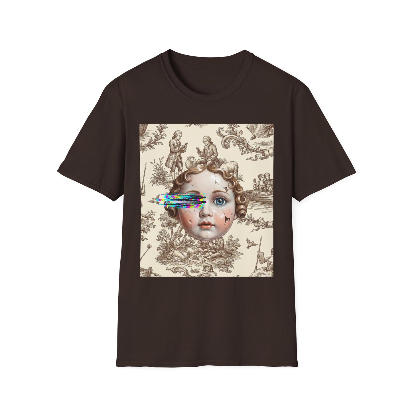 Vintage Doll Face Tee with Glitch Paint Splash