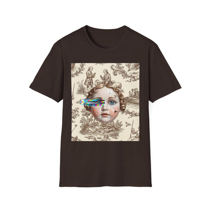 Vintage Doll Face Tee with Glitch Paint Splash