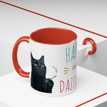 Happy and Dazzling smoking cat Cat Accent Coffee Mug — Cute Black Cat Coffee Cup (11/15oz) (free shipping)