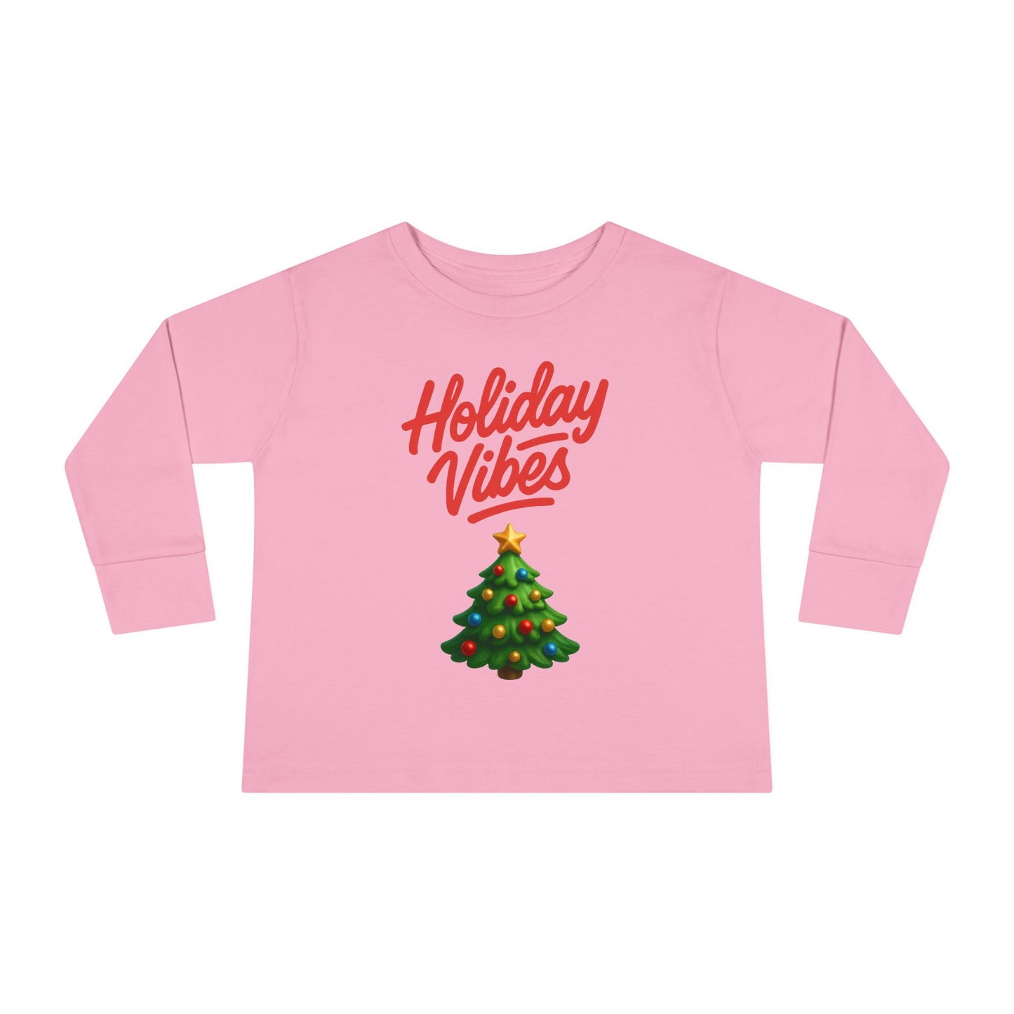 Holiday Vibes unisex Toddler Long Sleeve Tee – Cute Christmas Tree Kids Shirt