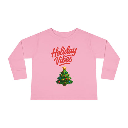 Holiday Vibes unisex Toddler Long Sleeve Tee – Cute Christmas Tree Kids Shirt