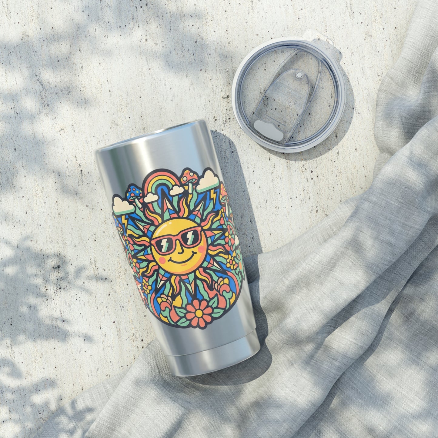 20oz Tumbler — Retro Sun with Sunglasses Travel Mug