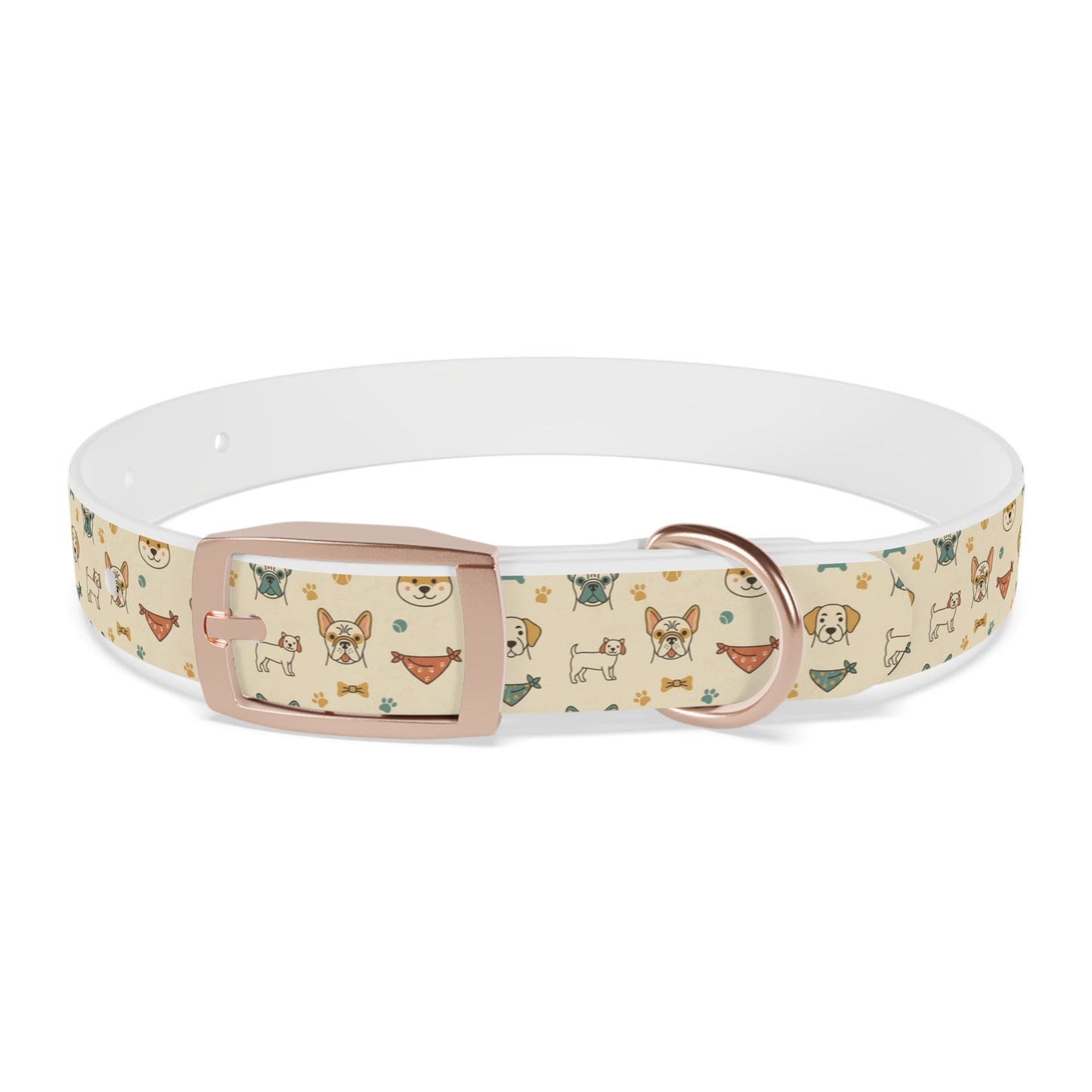 Cute Cartoon Dogs Dog Collar — Beige Puppy Pattern Adjustable Collar