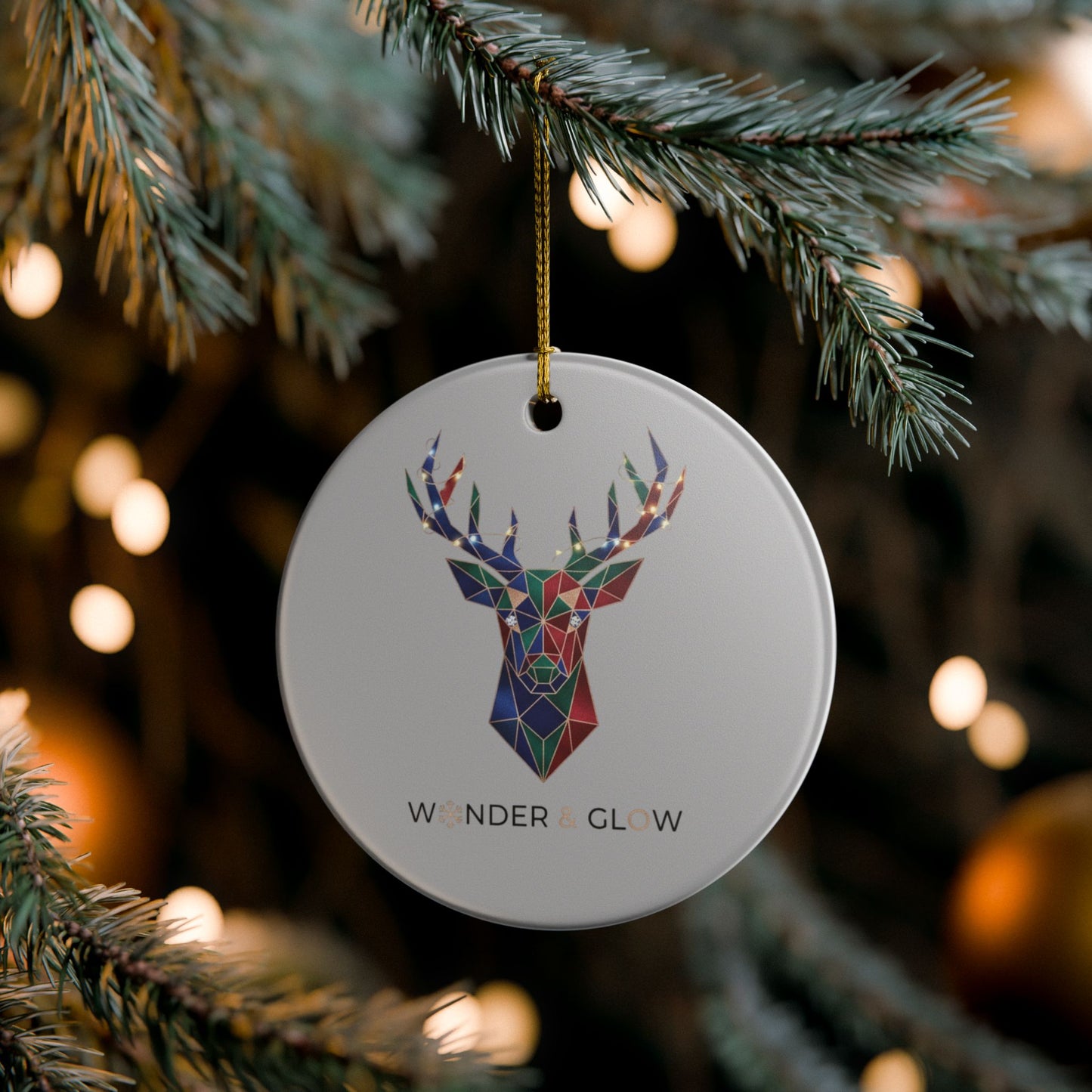 Geometric Reindeer Ceramic Ornament — 'Wonder & Glow' Holiday Decoration