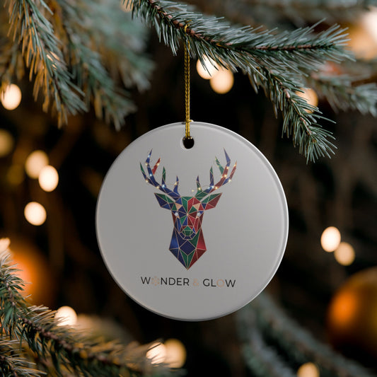 Geometric Reindeer Ceramic Ornament — 'Wonder & Glow' Holiday Decoration