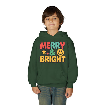 Youth Hoodie — 'Merry & Bright' Colorful Holiday Kids Sweatshirt