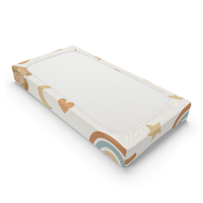 Cute Bear & Rainbow Baby Changing Pad Cover - Soft Nursery Decor