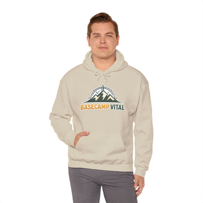 Base Camp Vital Outdoor Fleece Hoodie | Mountain Compass Graphic Pullover | 50/50 Midweight Trail Hoodie  Vital Hoodie  (free shipping)