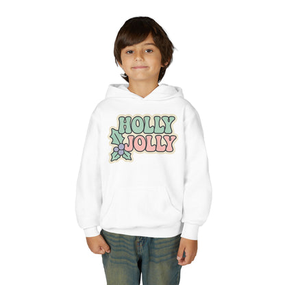 Girls Youth Hoodie — 'Holly Jolly' Pastel Christmas Holiday Sweatshirt