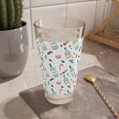 16 oz  Christmas Holiday Vodka Themed Mixing Glass (Free Shipping)