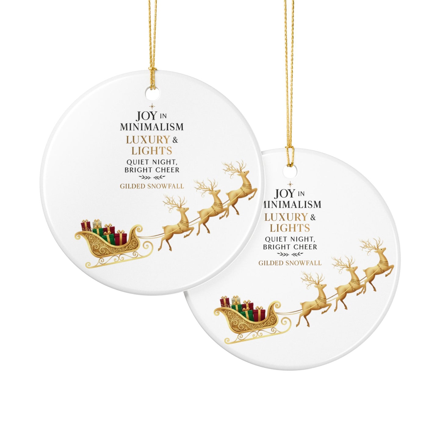 Gilded Sleigh Ceramic Ornament — "Joy in Minimalism: Luxury & Lights" Christmas Decoration
