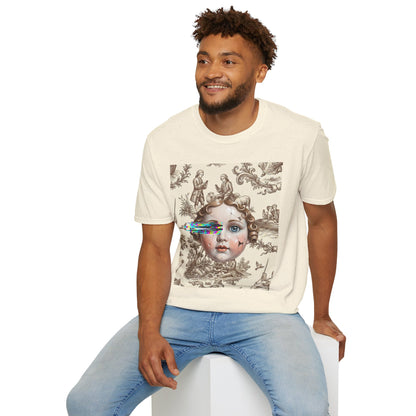 Vintage Doll Face Tee with Glitch Paint Splash