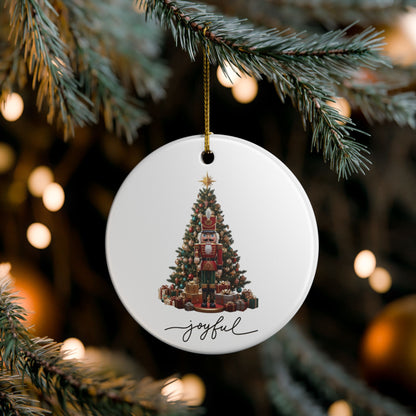 Nutcracker Christmas Tree Ceramic Ornament — 'Joyful' Holiday Decoration