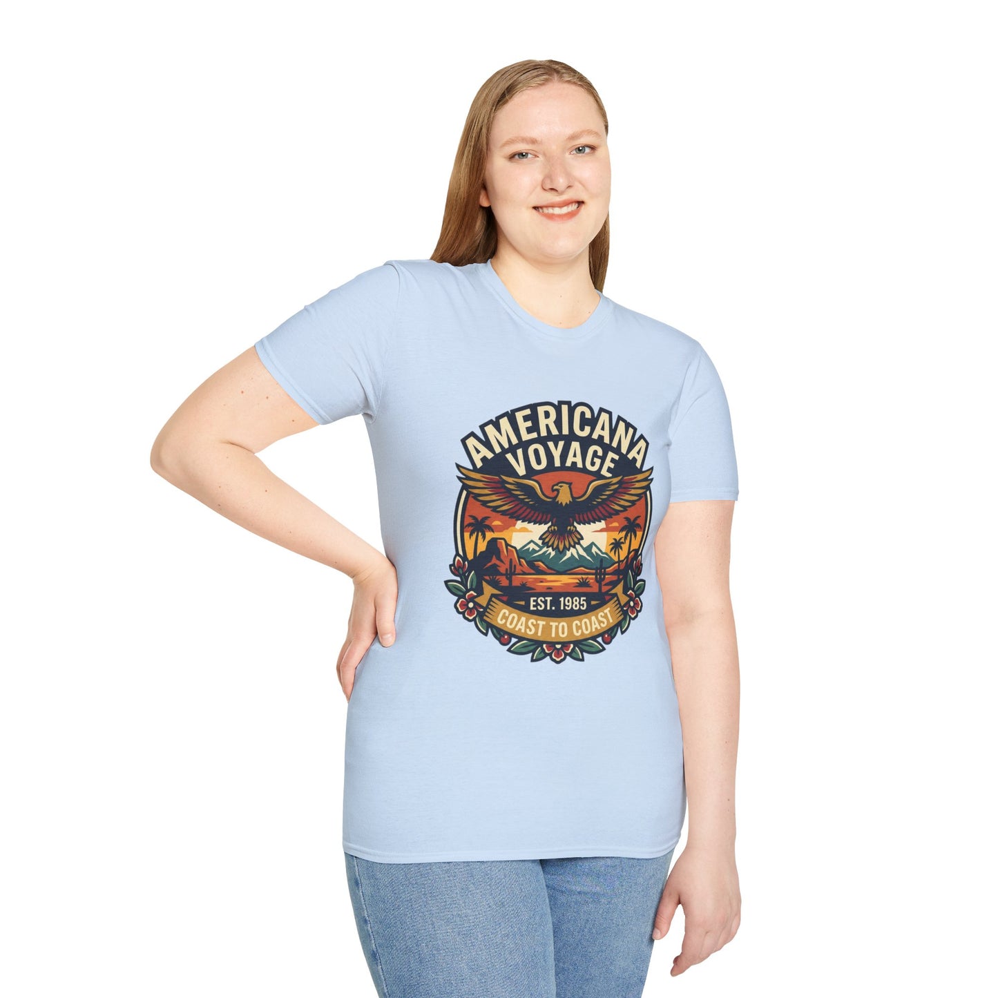 Americana Voyage retro Graphic T-Shirt — Coast to Coast Eagle Sunset