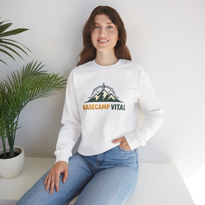Base Camp Vital Mountain Embroidered Crewneck Sweatshirt | Cozy Hiking & Camping Pullover | 50/50 Midweight  Vital Mountain Crewneck Sweatshirt — Outdoor Adventure Logo Pullover (free shipping)