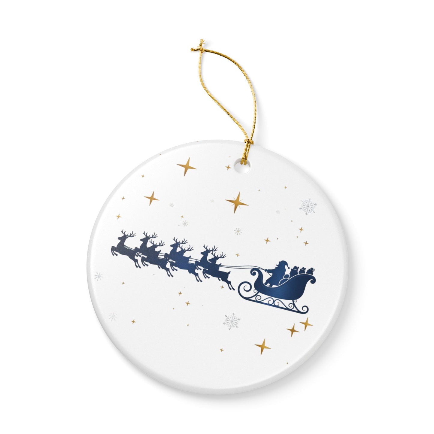 Ceramic Christmas Ornament — Santa Sleigh & Reindeer Holiday Decoration