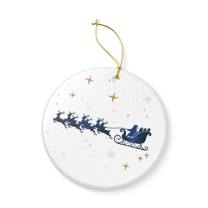 Ceramic Christmas Ornament — Santa Sleigh & Reindeer Holiday Decoration