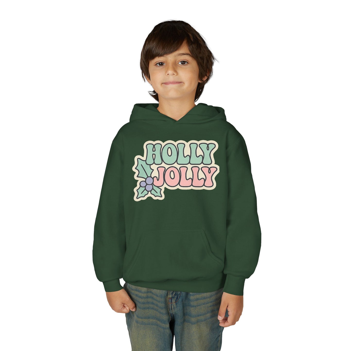 Girls Youth Hoodie — 'Holly Jolly' Pastel Christmas Holiday Sweatshirt