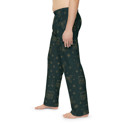 Men's whiskey Christmas Pajama Pants — Dark Green Whiskey & Botanicals Lounge Pants (All-Over Print)