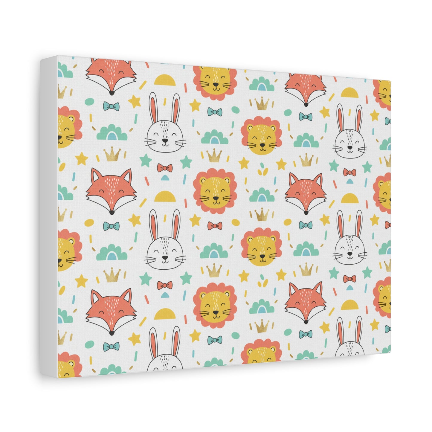 Nursery Animal Pattern Matte Canvas — Cute Fox, Bunny & Lion Kids Wall Art (free shipping)