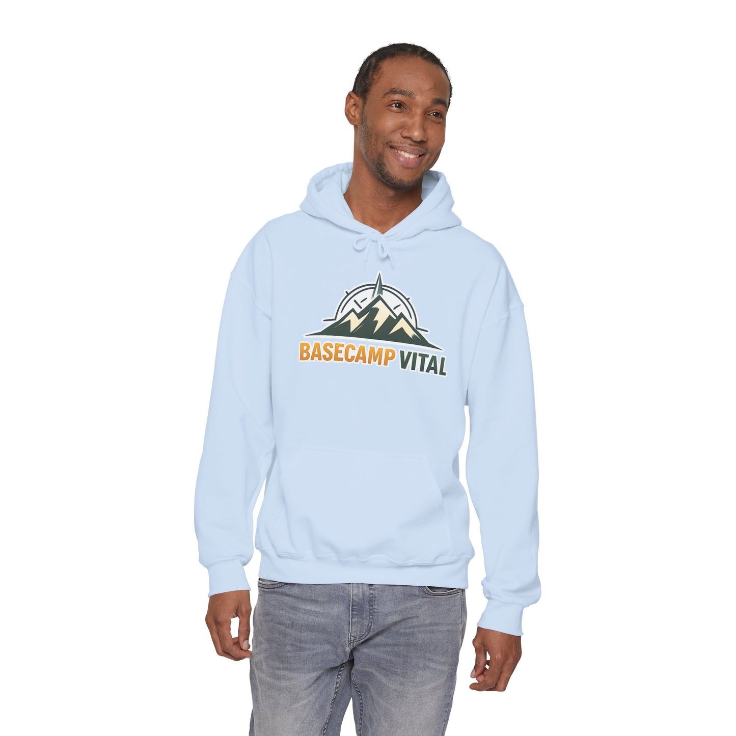 Base Camp Vital Outdoor Fleece Hoodie | Mountain Compass Graphic Pullover | 50/50 Midweight Trail Hoodie  Vital Hoodie  (free shipping)