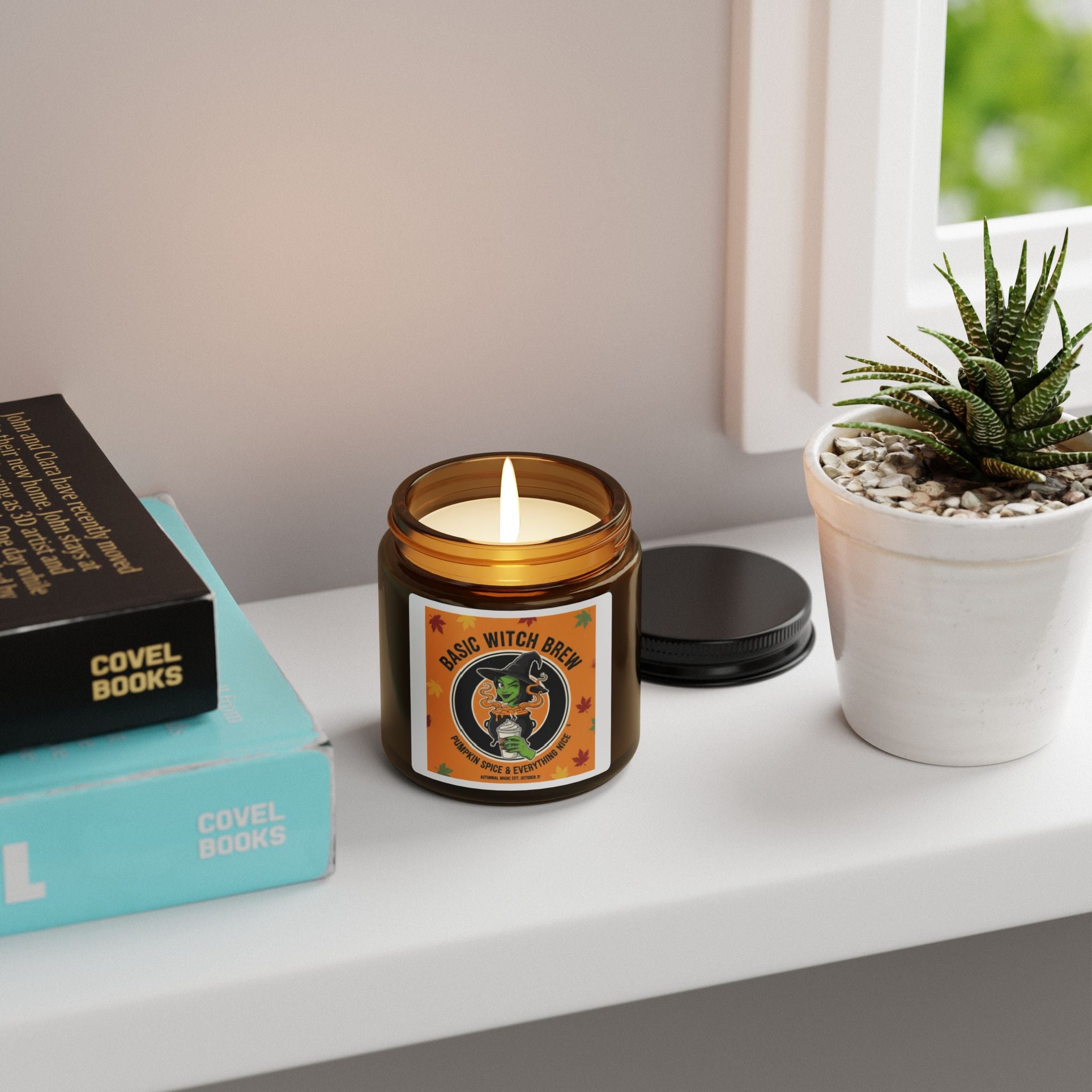 Witchy Scented Candle: Basic Witch Brew, Fall Decor, Halloween Gift, Cozy Vibes, Aromatherapy, Amber Jar