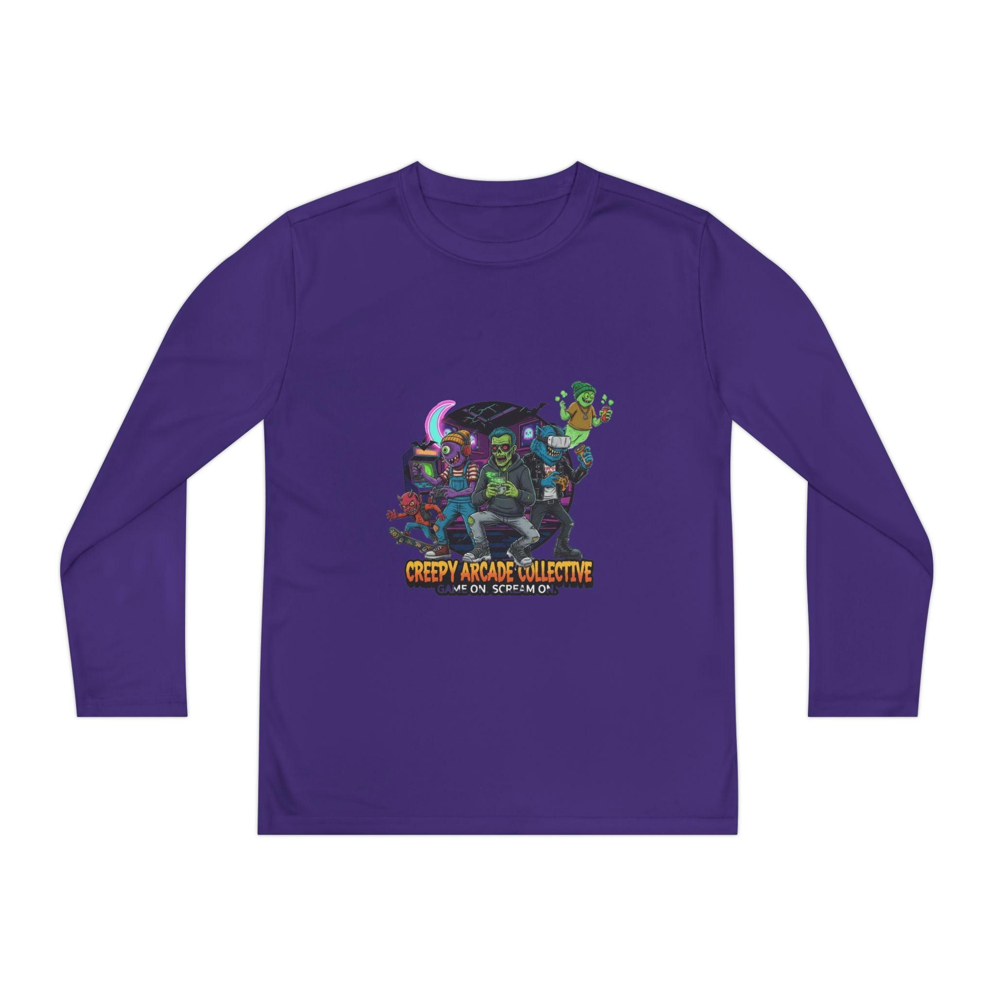 Creepy Arcade Collecting Youth Long Sleeve Tee, Kids Gamer Shirt, Halloween Costume, Teen Casual Wear, Fantasy T-Shirt