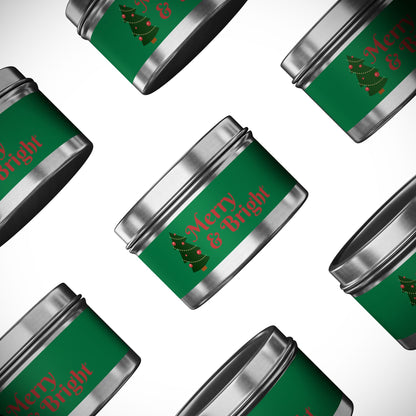 Merry & Bright Christmas eco-friendly Tin Candle — Holiday Scented Soy Candle- the give back candle collection