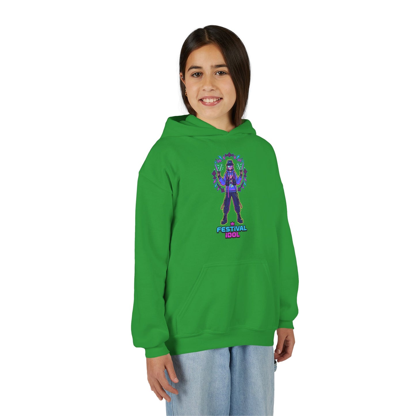 Youth Hoodie — Neon k-Pops Gamer Girl Graphic “Pixel Pal” Streetwear