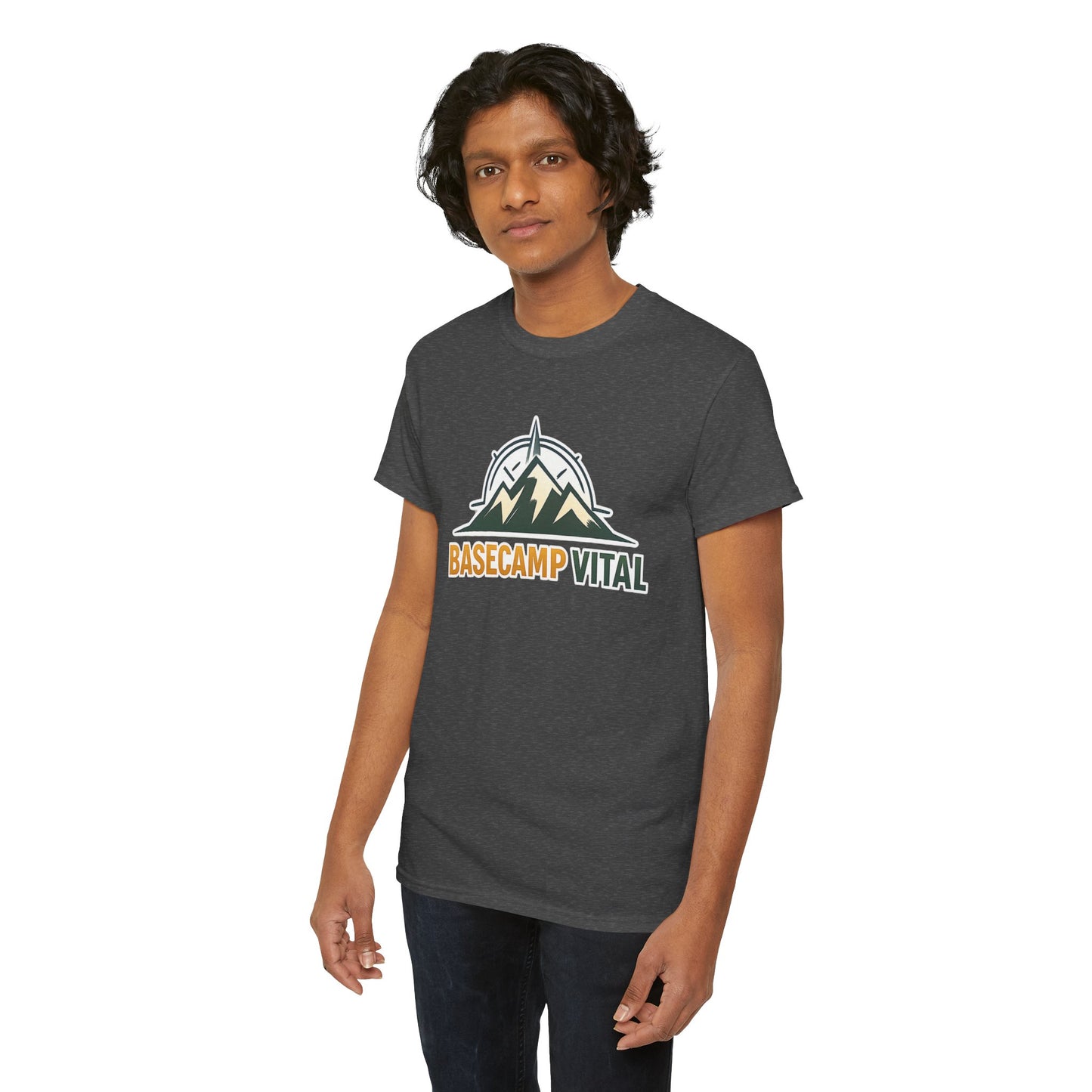 Base Camp Vital Mountain Compass Crewneck T-Shirt | Outdoor Hiking Graphic Tee | Midweight Cotton Trail Shirt (free shipping)
