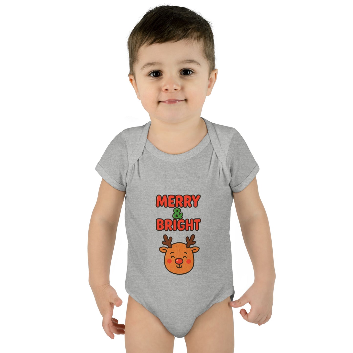 Merry & Bright Baby Bodysuit - Cute Reindeer Christmas Infant Onesie